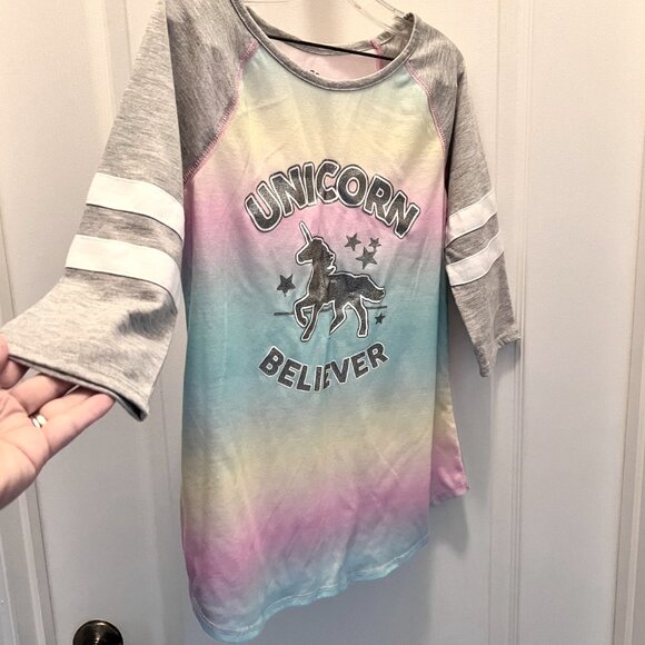 SO-Jersey 3/4 Sleeve Top-Unicorn-Sparkle/Stars-Pink/Silver Mix-Size 12 Girls- - Picture 5 of 11